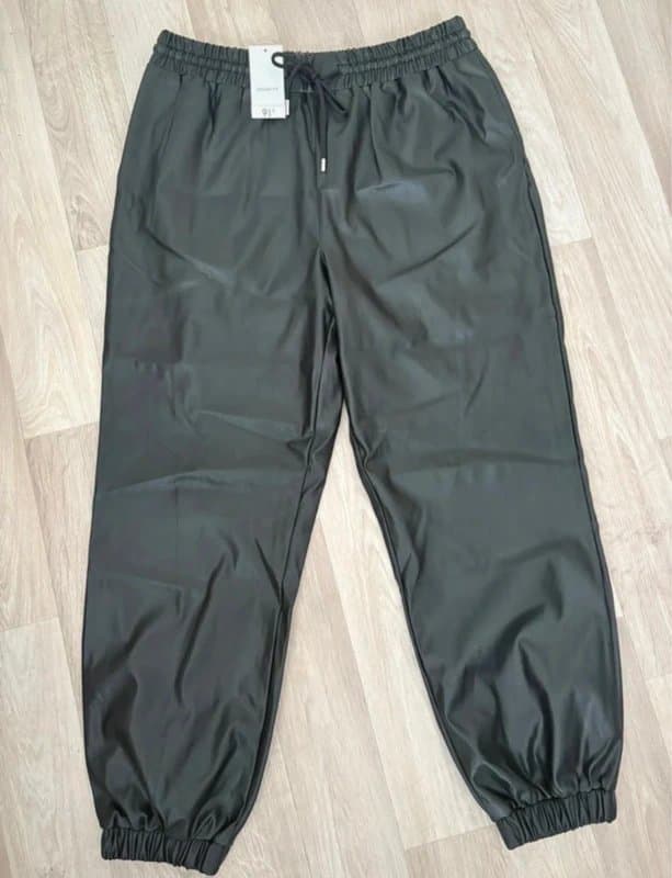 Papaya Faux leather black cuffed joggers trousers size 12 new