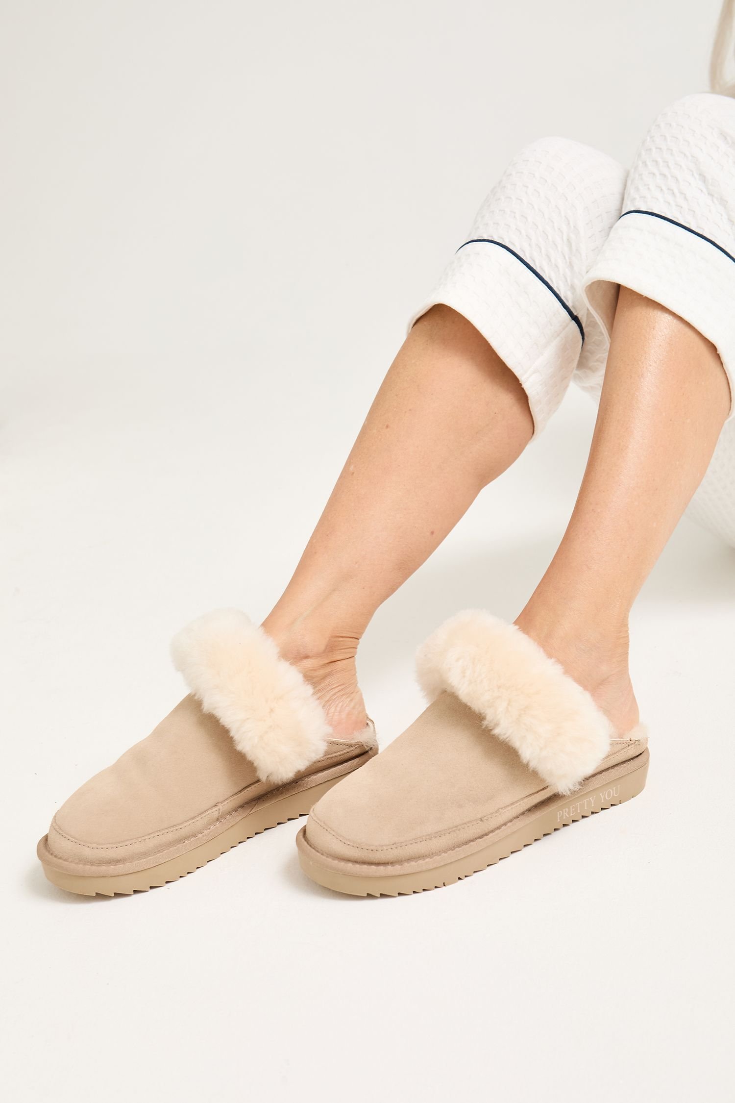 Pretty You London Pretty You London Women's Hallie Sheepskin Mule Slippers in Beige - 2