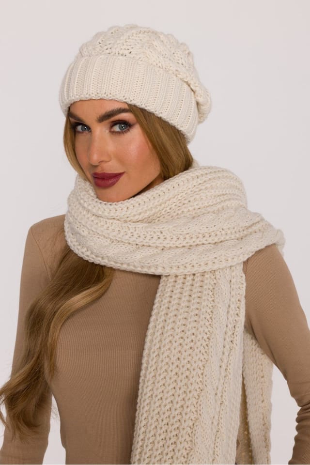 Love Lace Love Lace Women's Braided Knit Warm Beanie Hat Soft Yarn Rolled Edge Cozy Winter in Beige - 2
