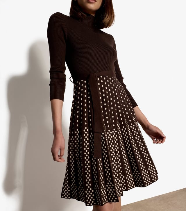 Apricot Women's Brown Ribbed Polka Dot Pleated Mini Dress Apricot New Look - 2