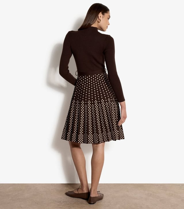 Apricot Women's Brown Ribbed Polka Dot Pleated Mini Dress Apricot New Look - 3