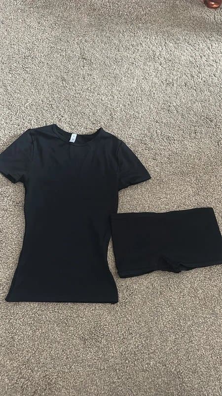 no brand Black two piece lounge wear set tshirt and micro shorts