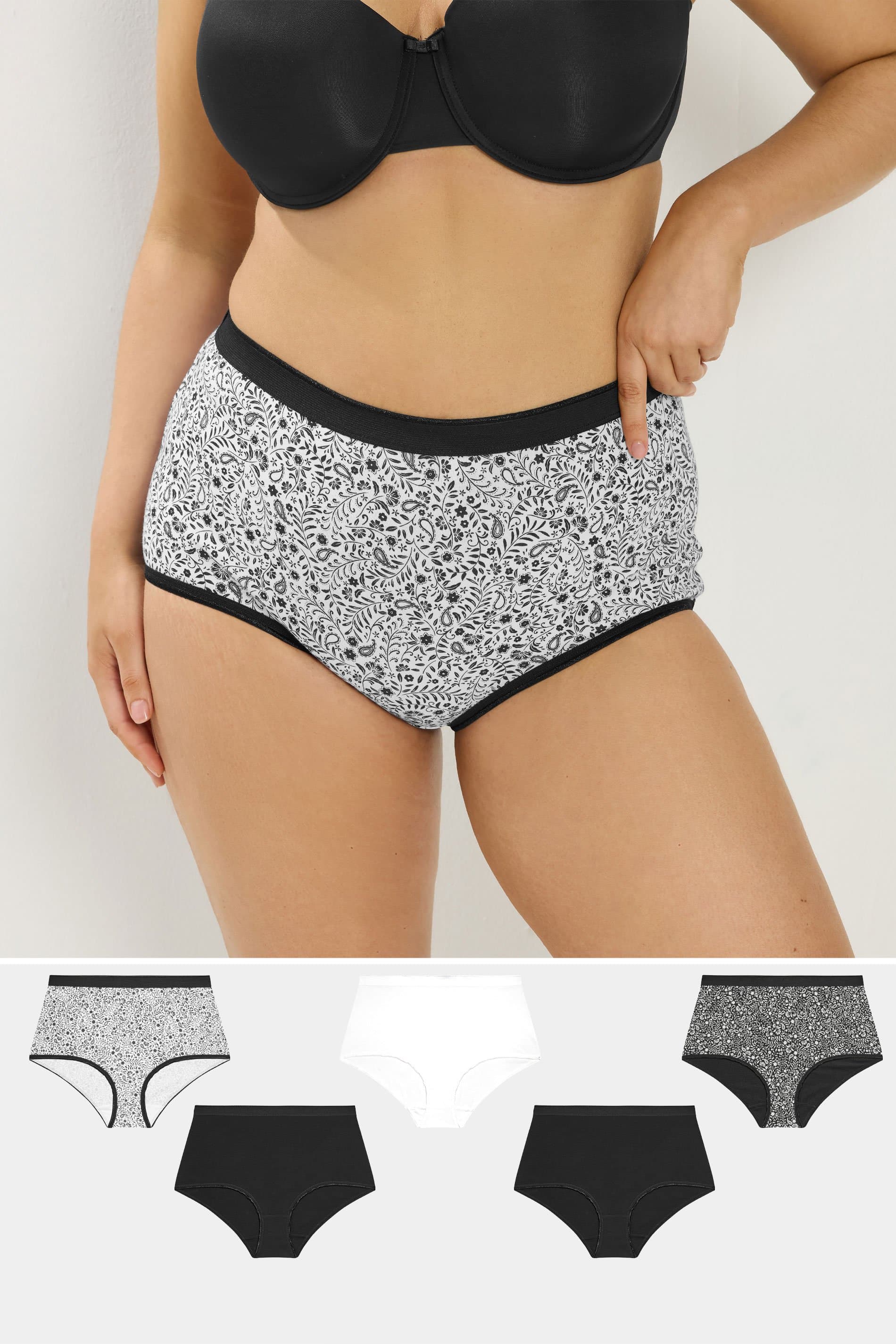 Yours 5 Pack Plus Size Black Paisley Print Full Briefs