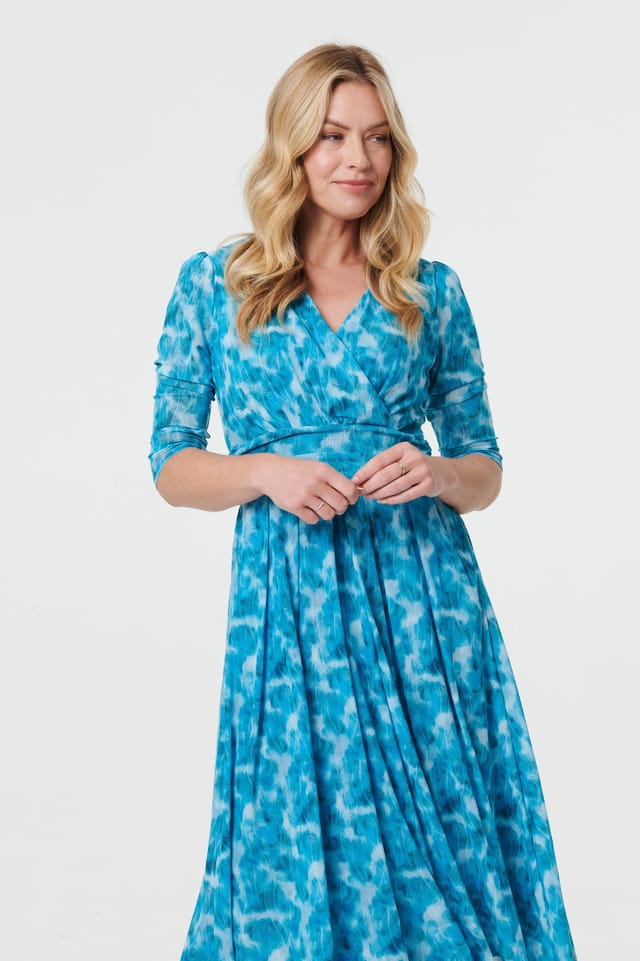 Izabel London Izabel London Women's Printed 3/4 Sleeve Midi Faux Wrap Dress in Green - 2