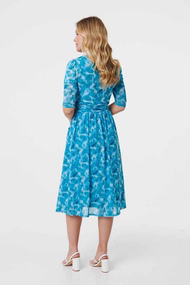 Izabel London Izabel London Women's Printed 3/4 Sleeve Midi Faux Wrap Dress in Green - 3