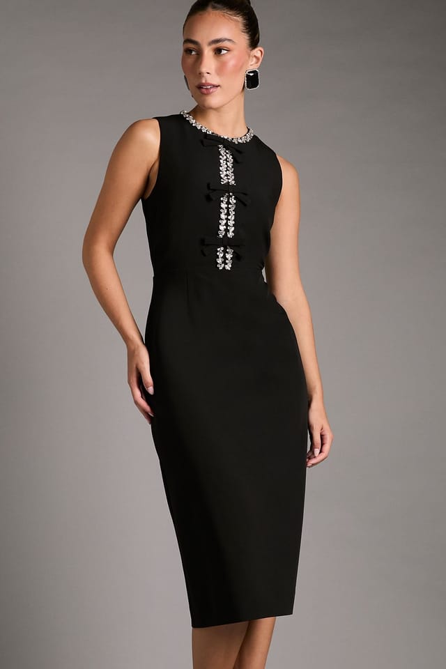 Coast Coast Women's Sleeveless Crepe Midi Dress With Diamante Bow Detail in Black - 2