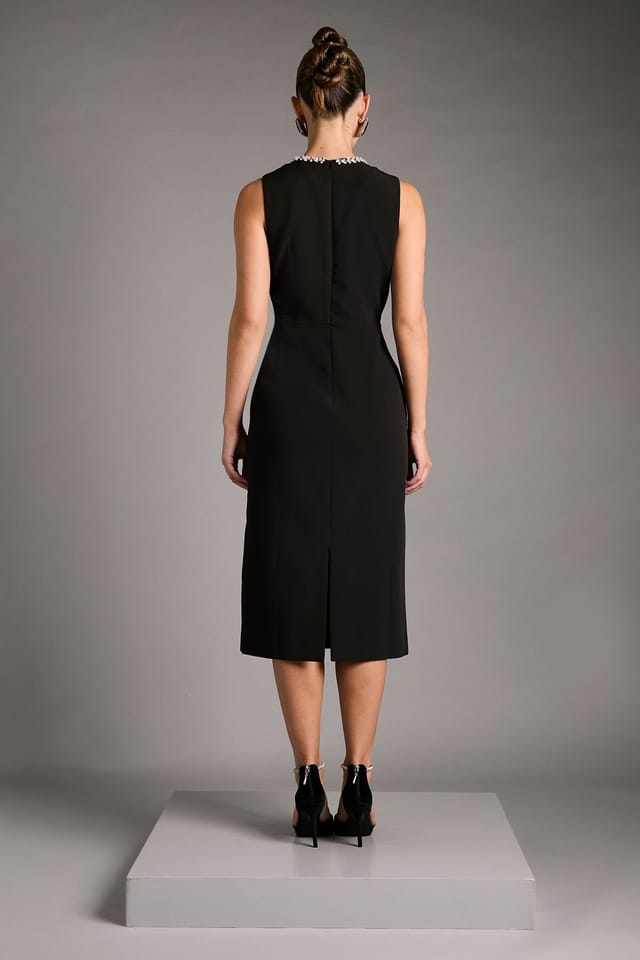 Coast Coast Women's Sleeveless Crepe Midi Dress With Diamante Bow Detail in Black - 3