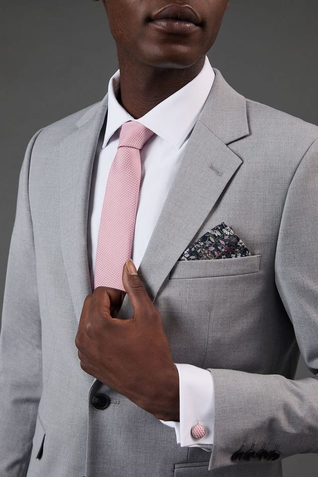 Burton Burton Men's Pink Textured Tie, Floral Pocket Square with Cufflink Box Set - 2