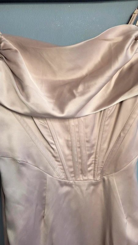 Missguided Carli Bybel x Missguided Rose Gold Satin Corset Midi Dress Off Shoulder UK 10 - 1