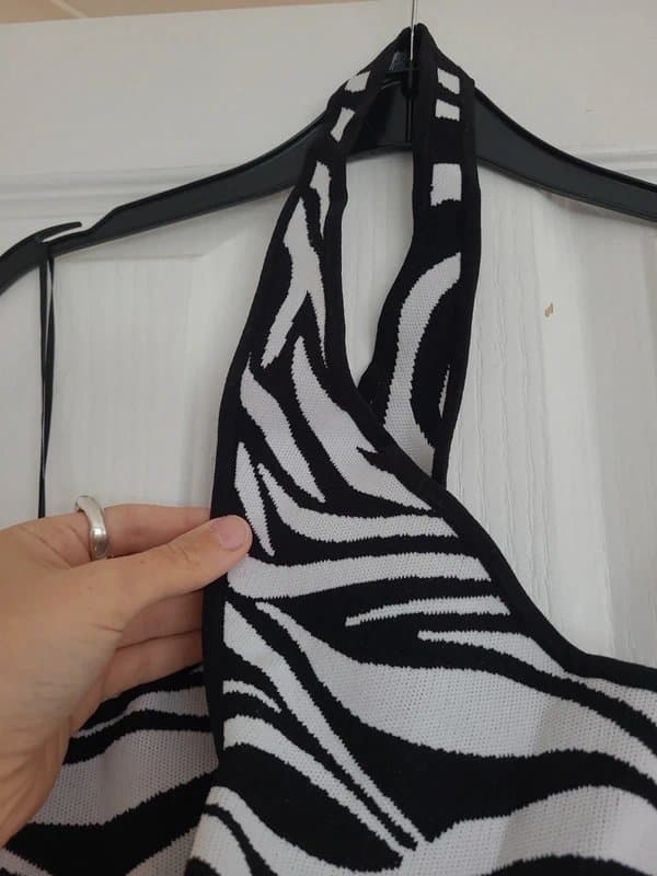 Bershka Bershka zebra print halter neck crop top with key hole detail