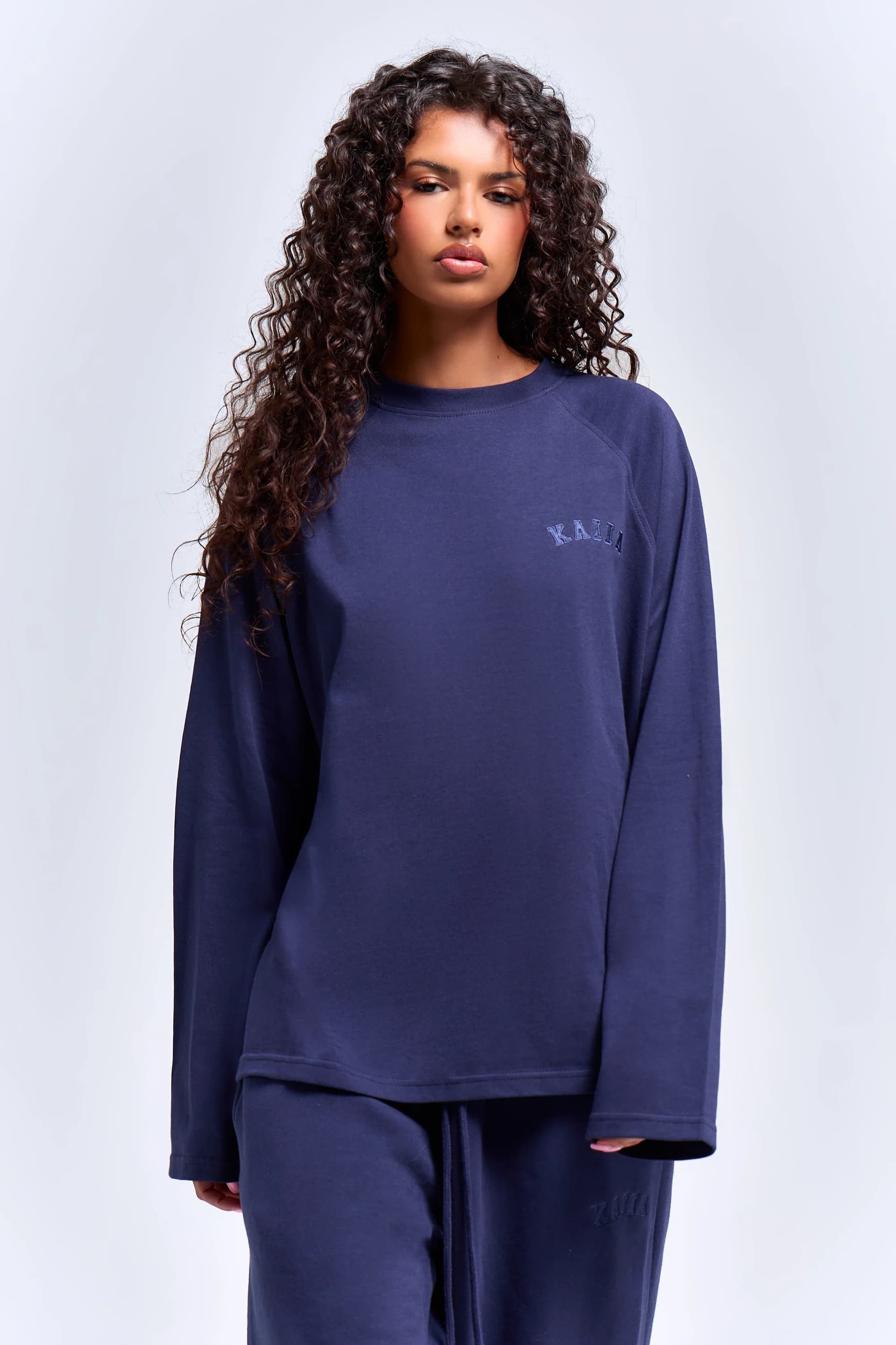 Kaiia Kaiia Cotton Long Sleeve Raglan T-shirt Deep Blue