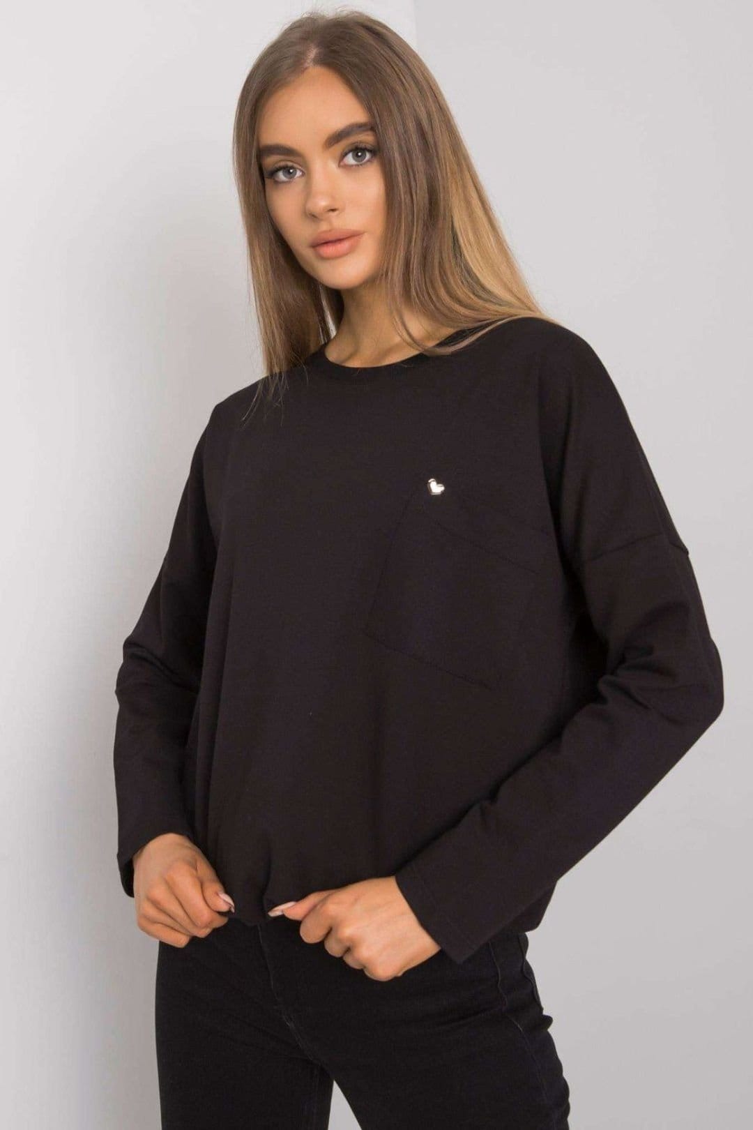 Love Lace Black Cotton Loose Fit Long Sleeve Blouse