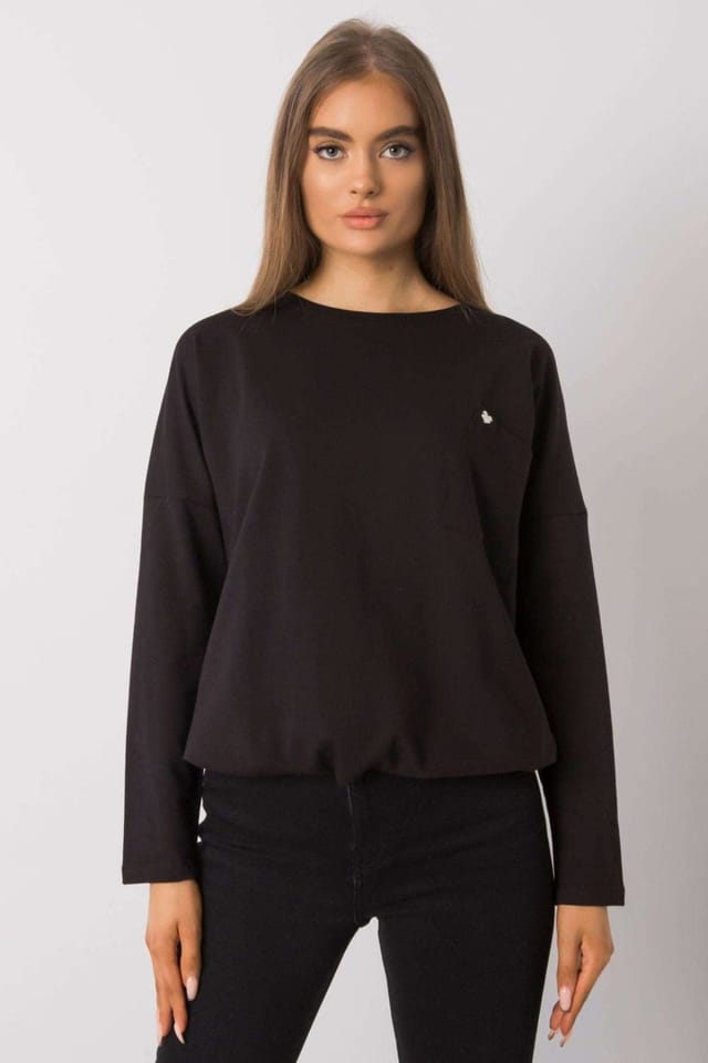 Love Lace Love Lace Women's Cotton Loose Fit Long Sleeve Blouse Pocket in Black - 2