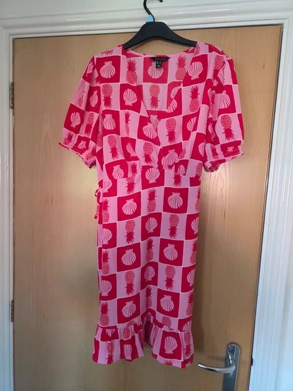 New Look New Look Pink Tropical Wrap Midi Dress Size 18