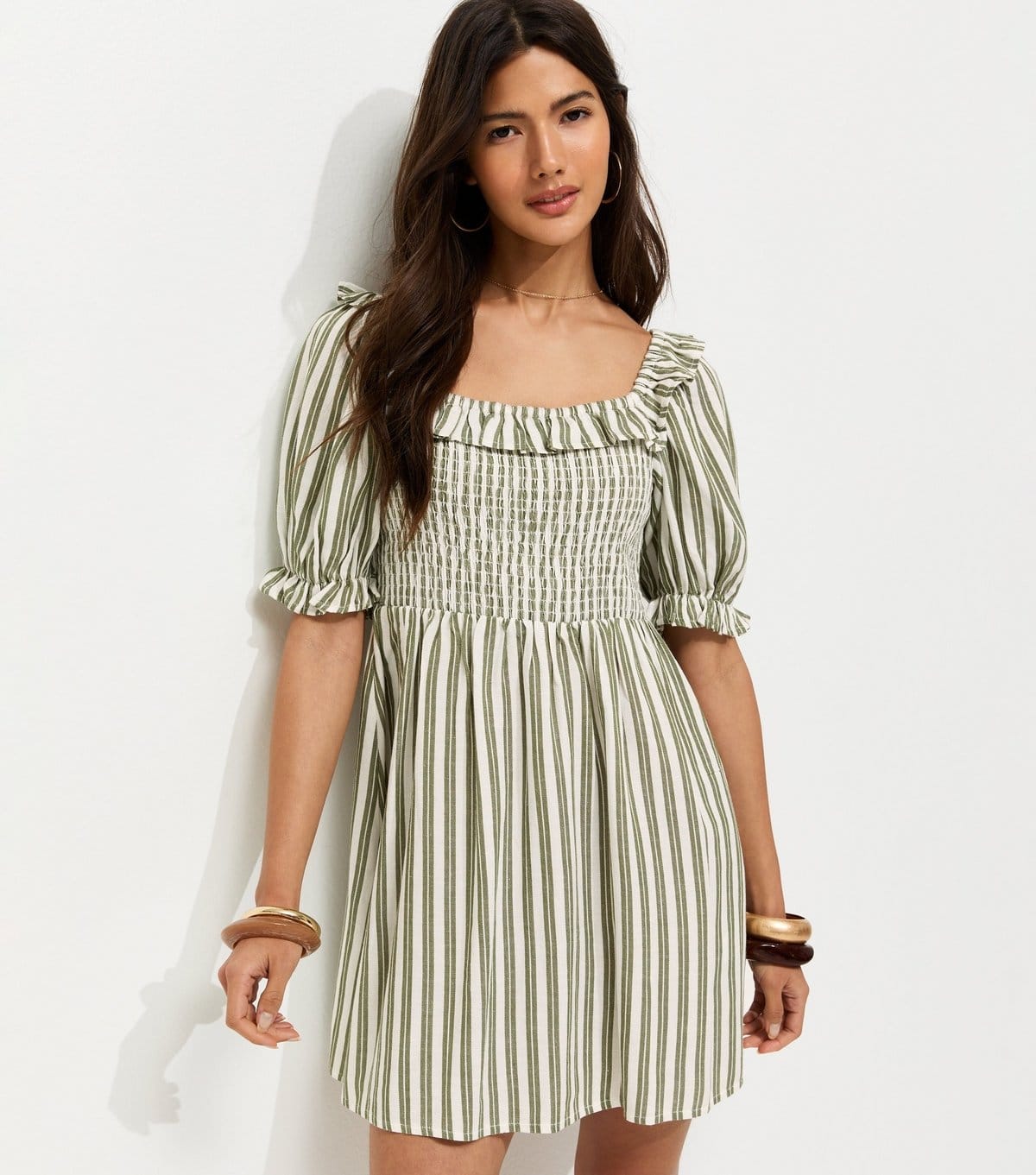 New Look Green Striped Mini Dress