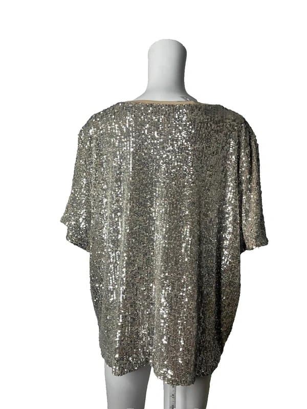 Marks & Spencer M&S Top T-Shirt Size 22 Champagne Sequin Smart Womens NEW EU 50 RRP £29.50