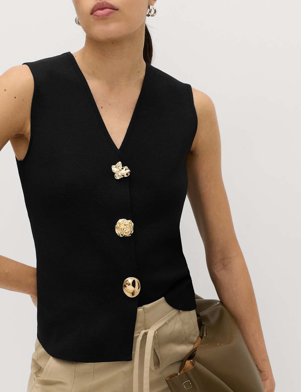 Marks & Spencer M&S V-Neck Button Front Knitted Waistcoat Black