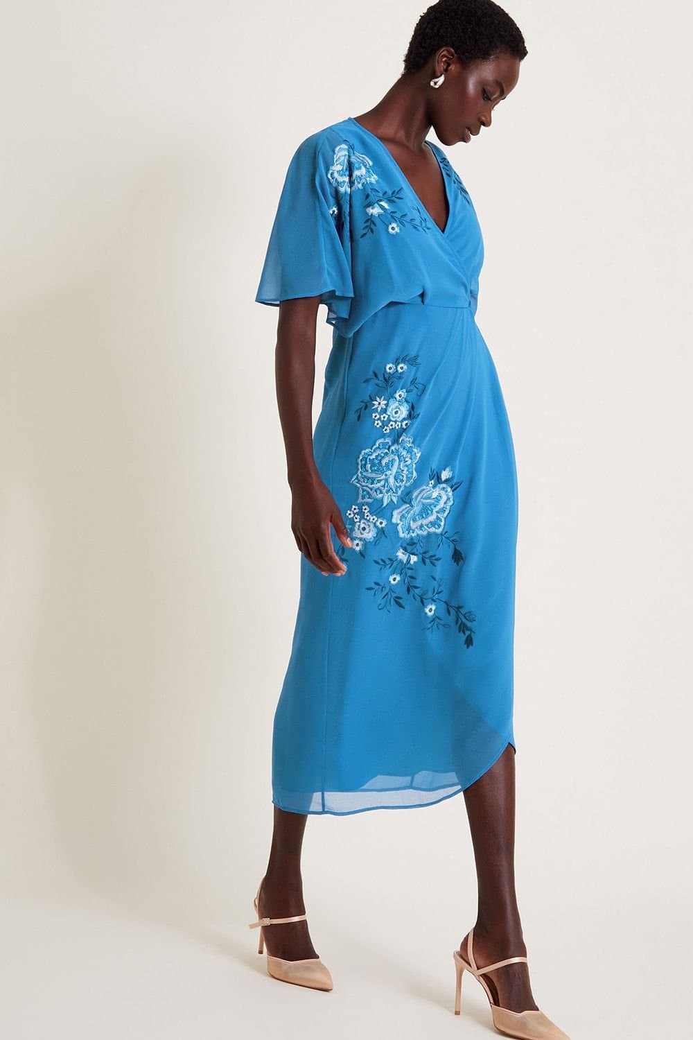 Monsoon Monsoon Women's Lyla Floral Embellished Midi Dress Blue