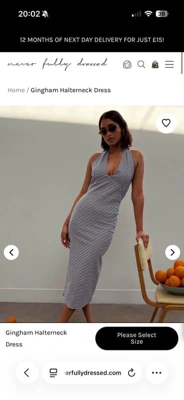 Never Fully Dressed Never Fully Dressed gingham halter neck dress size 10