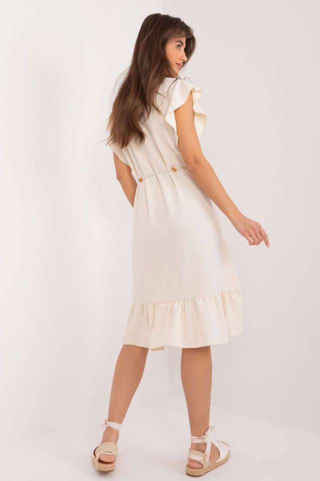 Love Lace Love Lace Women's Everyday Flared Summer Dress with Tie Belt in Beige - 3