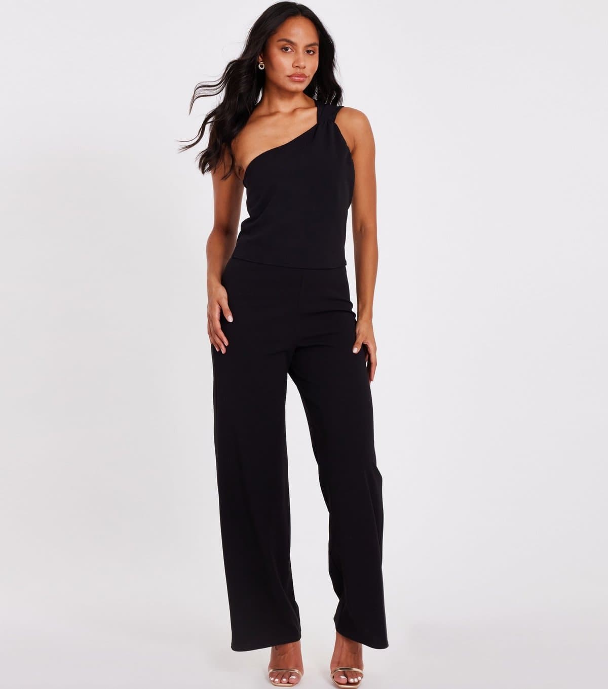 Quiz Women's Black One Shoulder Wide Leg Jumpsuit Quiz New Look
