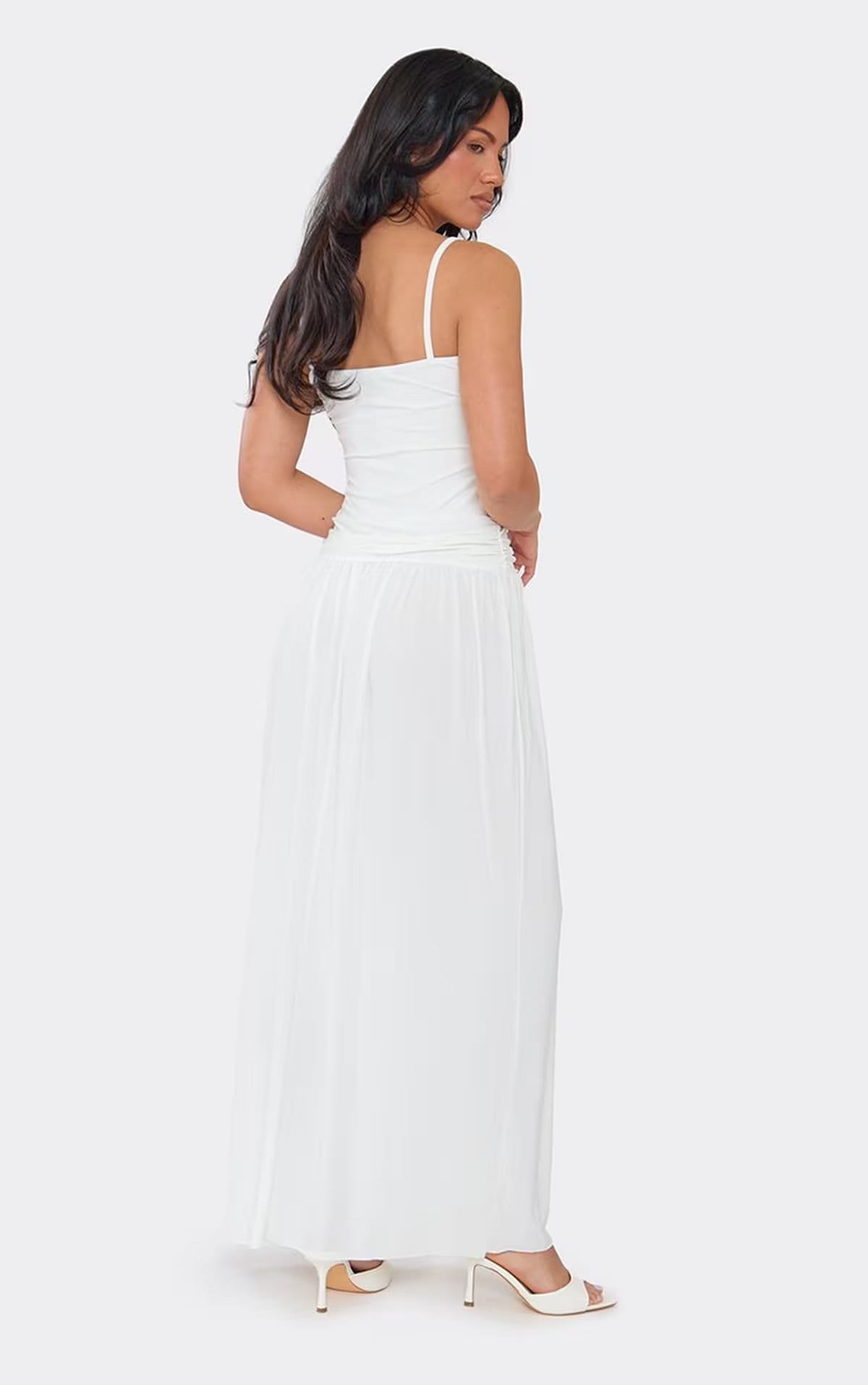 EGO Strappy Ruched Detail Maxi Dress In White., Women's Size UK 6 - 1