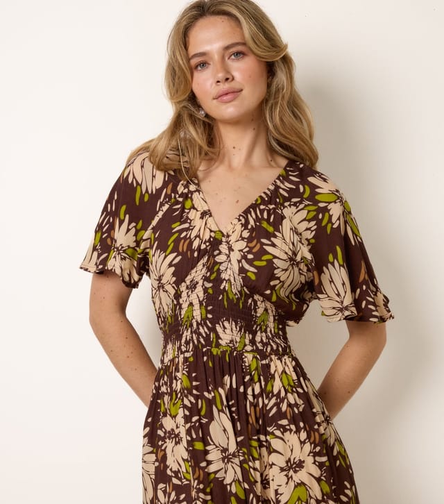 Blue Vanilla Women's Dark Brown Shirred Waist Handkerchief Hem Midi Dress Blue Vanilla New Look - 2