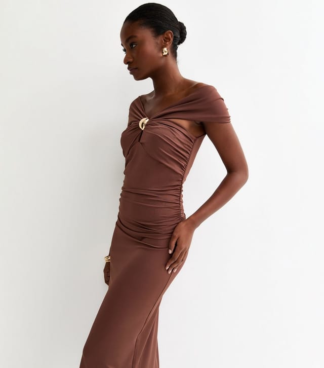 New Look Women's Brown Off The Shoulder Embellishment Detail Midi Dress New Look - 2