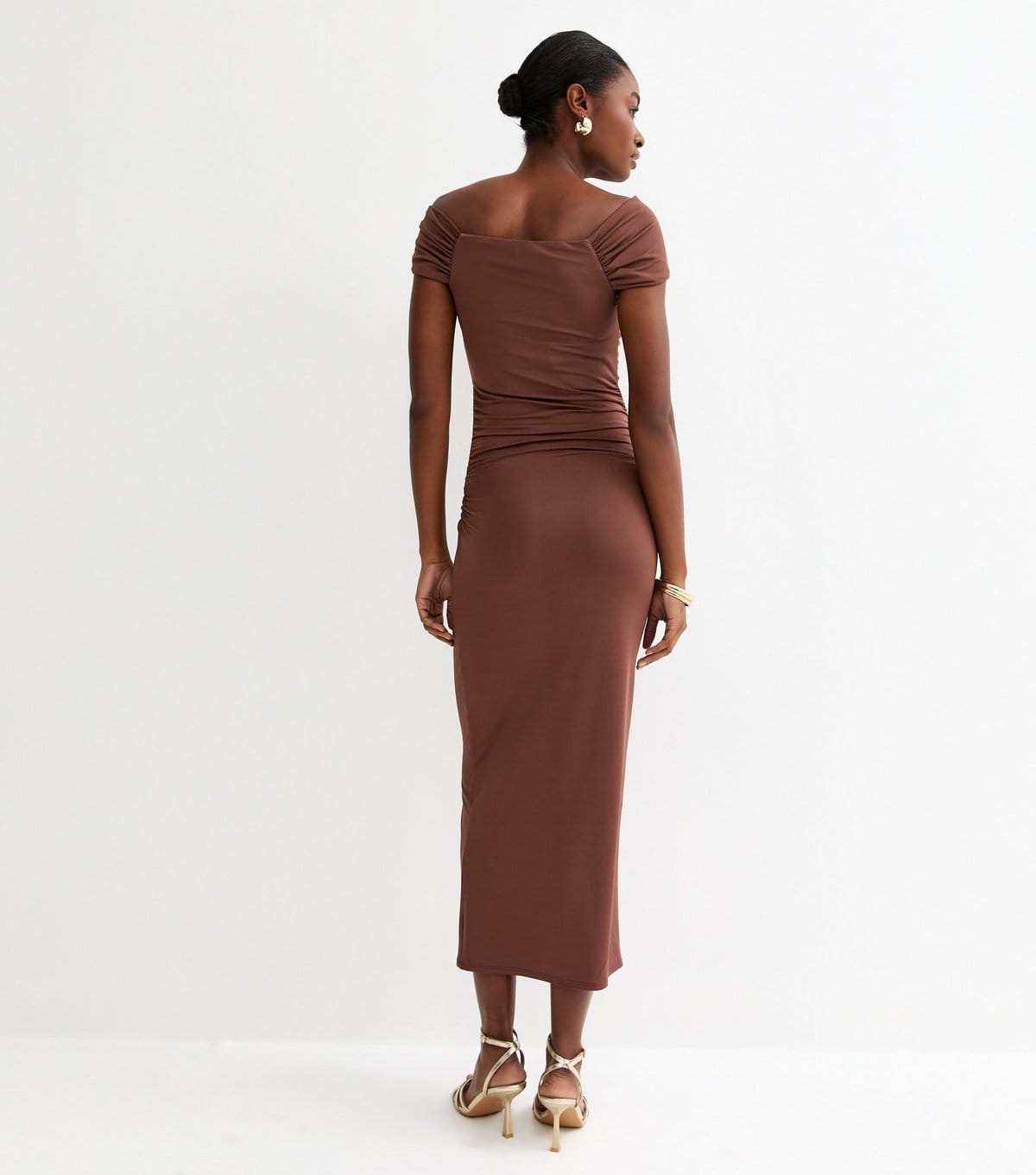 New Look Women's Brown Off The Shoulder Embellishment Detail Midi Dress New Look - 4