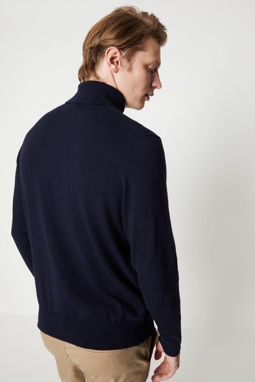 Burton Burton Men's Cotton Rich Roll Neck Jumper in Navy - 3