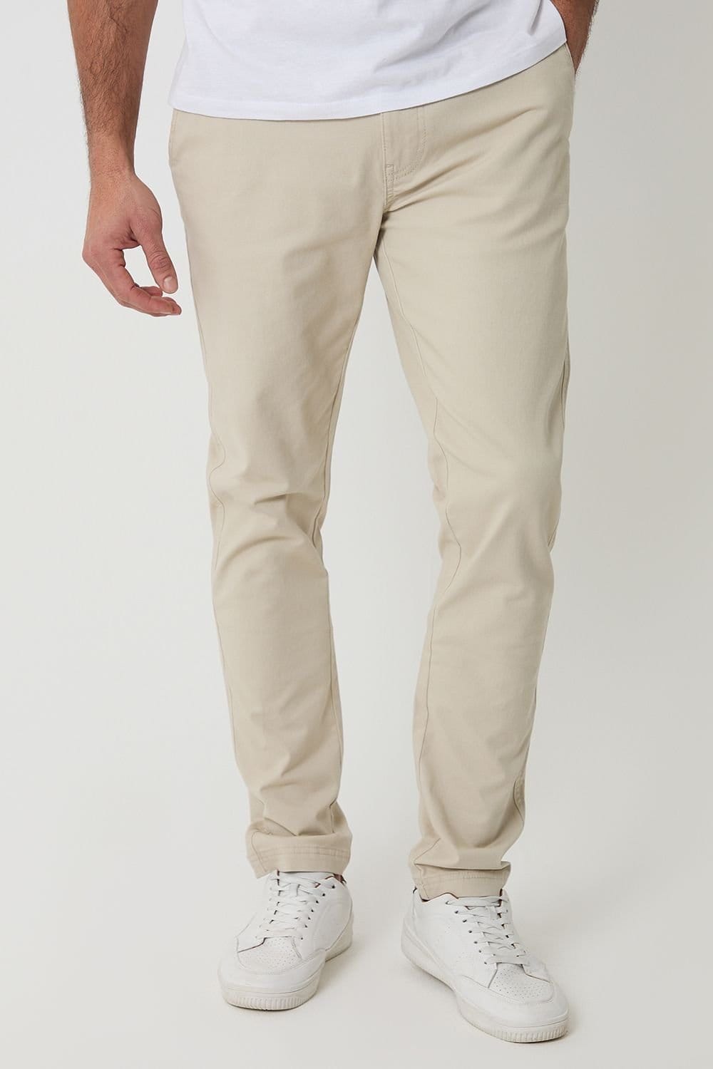 Threadbare Threadbare Men's Cotton Slim Fit Chino Trousers With Stretch in Light Stone - 1