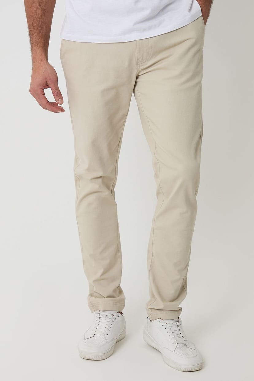 Threadbare Threadbare Men's Cotton Slim Fit Chino Trousers With Stretch in Light Stone - 1
