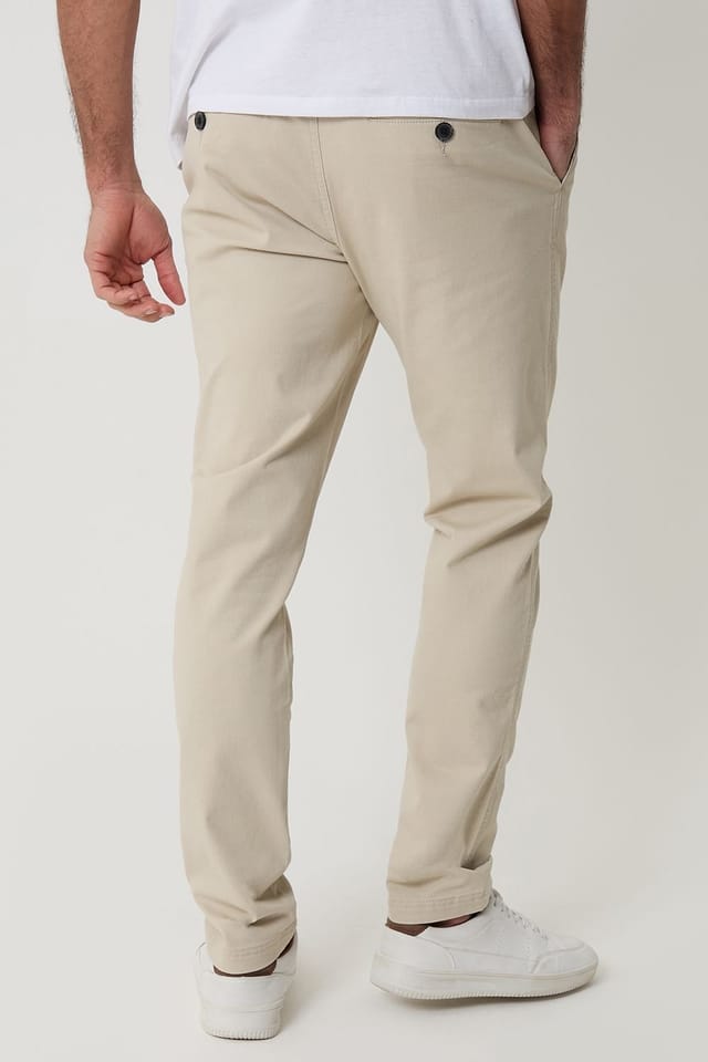 Threadbare Threadbare Men's Cotton Slim Fit Chino Trousers With Stretch in Light Stone - 2