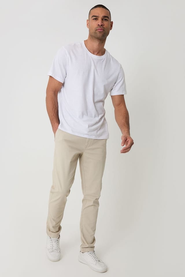 Threadbare Threadbare Men's Cotton Slim Fit Chino Trousers With Stretch in Light Stone - 3