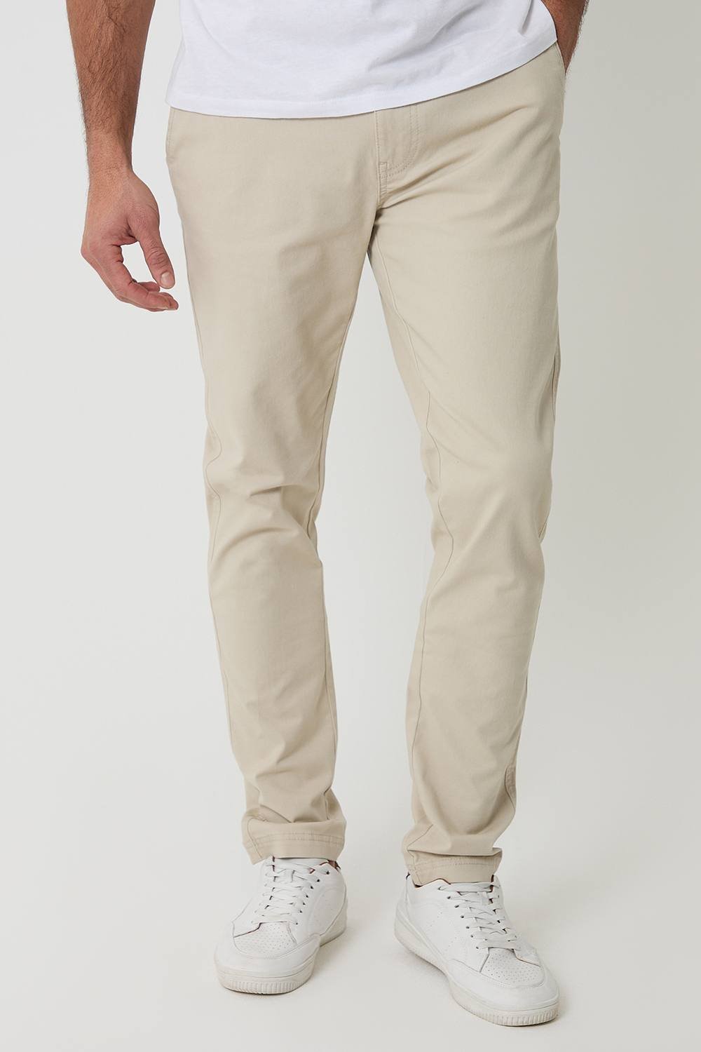 Threadbare Threadbare Men's Cotton Slim Fit Chino Trousers With Stretch in Light Stone - 4
