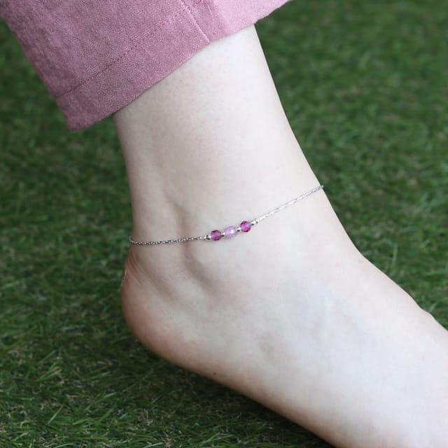 The Colourful Aura The Colourful Aura Women's Pure Silver Colourful beaded Summer Indie Boho Indian Payal Anklet - 2