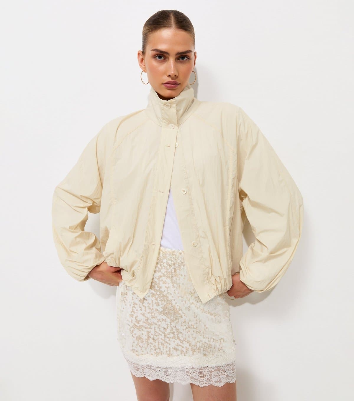 New Look Women's Cream Button Up Oversized Windbreaker Jacket New Look