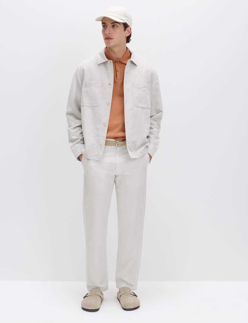 Marks & Spencer M&S Regular Fit Linen Blend Chinos Stone Mix