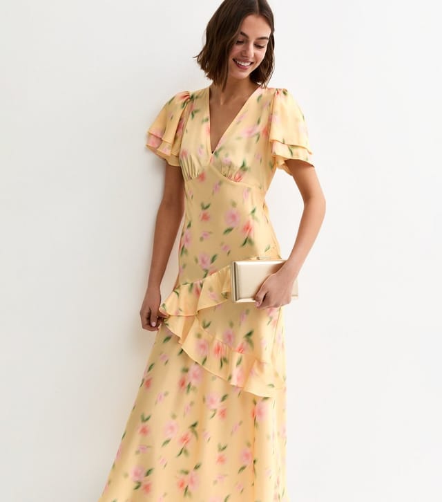 New Look Women's Light Yellow Blurred Floral Tiered Ruff Midi Dress New Look - 3