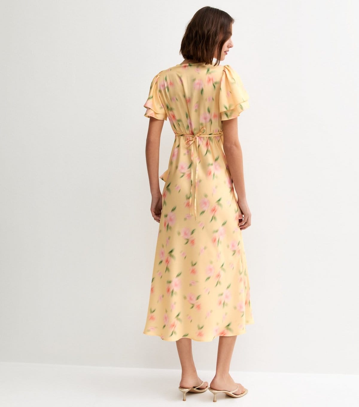 New Look Women's Light Yellow Blurred Floral Tiered Ruff Midi Dress New Look - 4