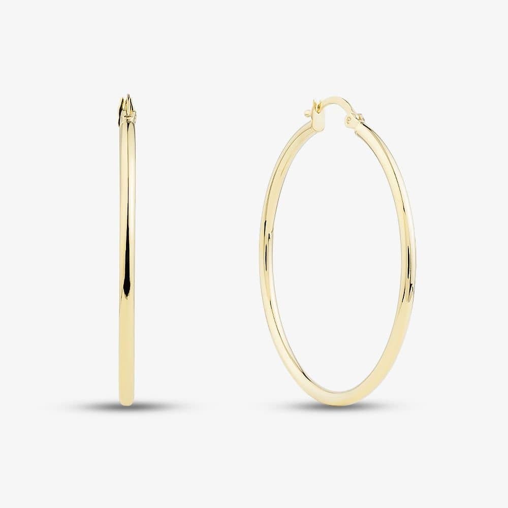 T.H.Baker T.H.Baker Women's 9ct Yellow Gold 40mm Thin Tube Hoop Earrings E-SLRT-235-9Y