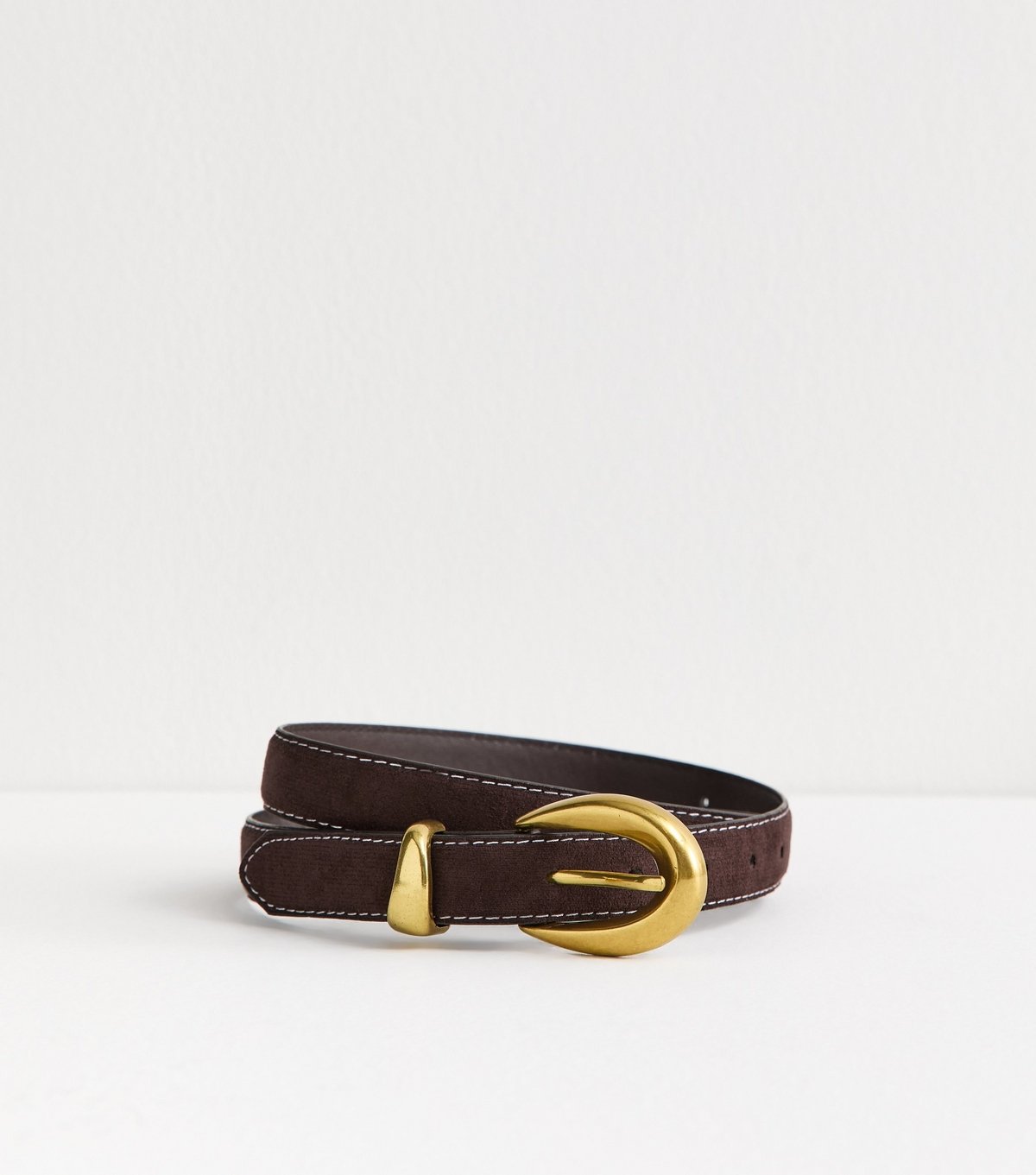 New Look Dark Brown Faux Suede Contrast Stitch Belt New Look - 1