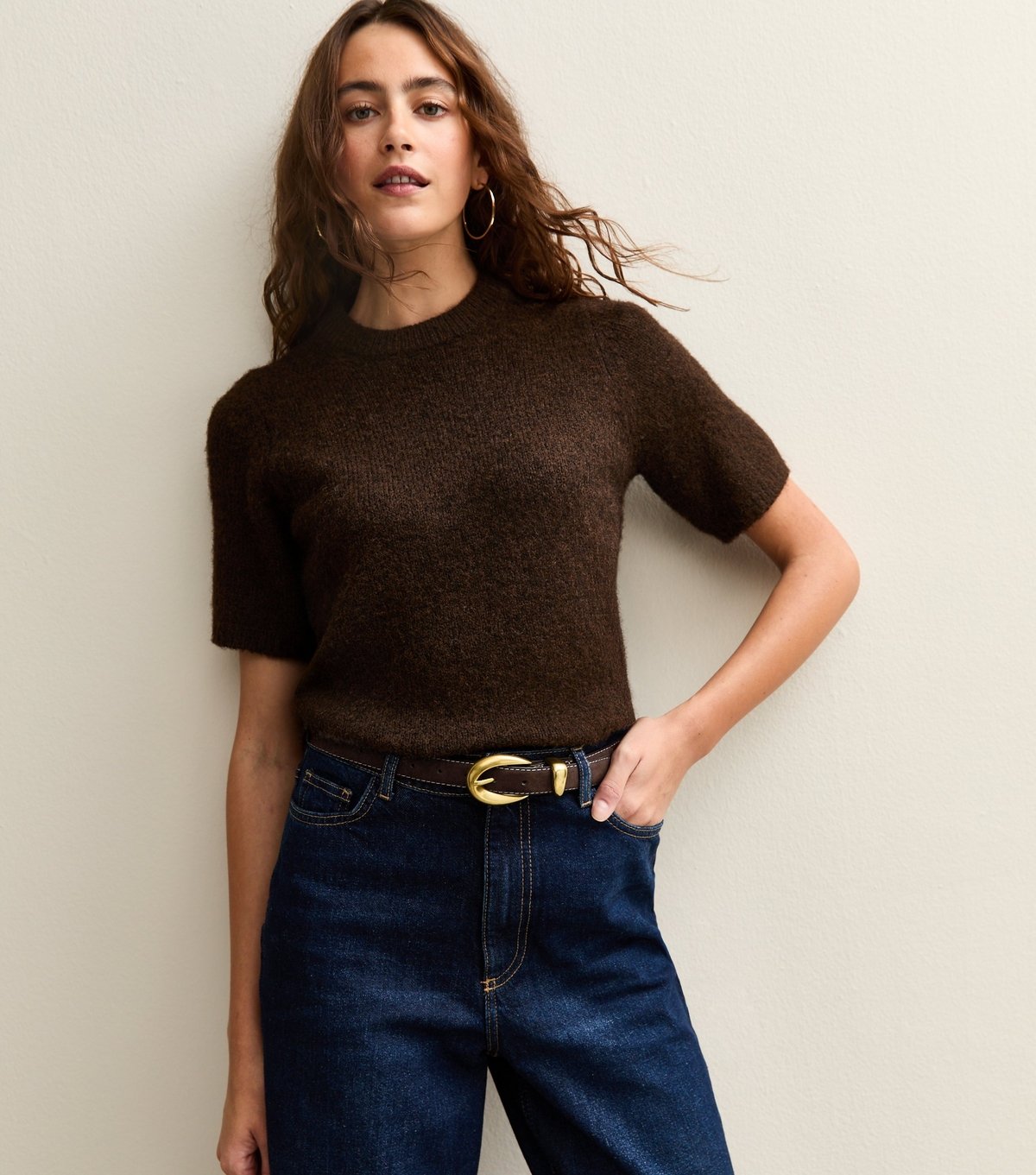 New Look Dark Brown Faux Suede Contrast Stitch Belt New Look - 2