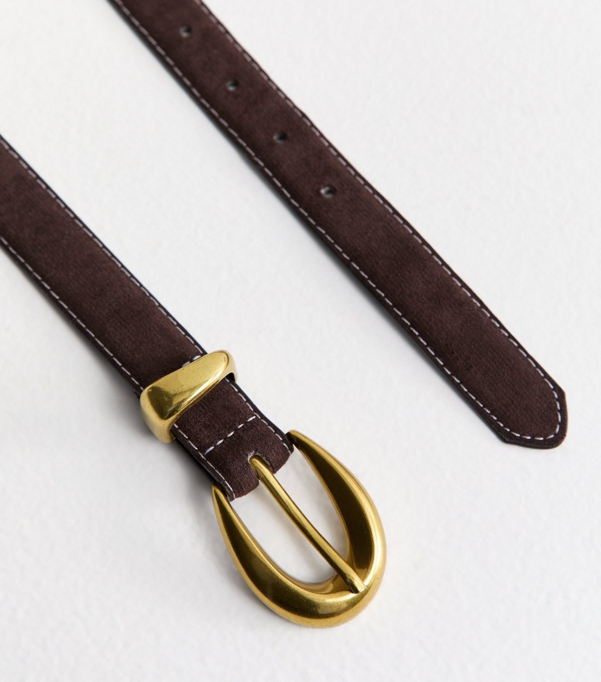 New Look Dark Brown Faux Suede Contrast Stitch Belt New Look - 3