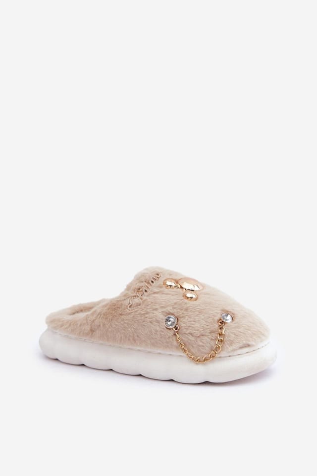 Love Lace Love Lace Women's Stylish Fur Slippers with Fashion Decorations for Cozy Home in Beige - 2
