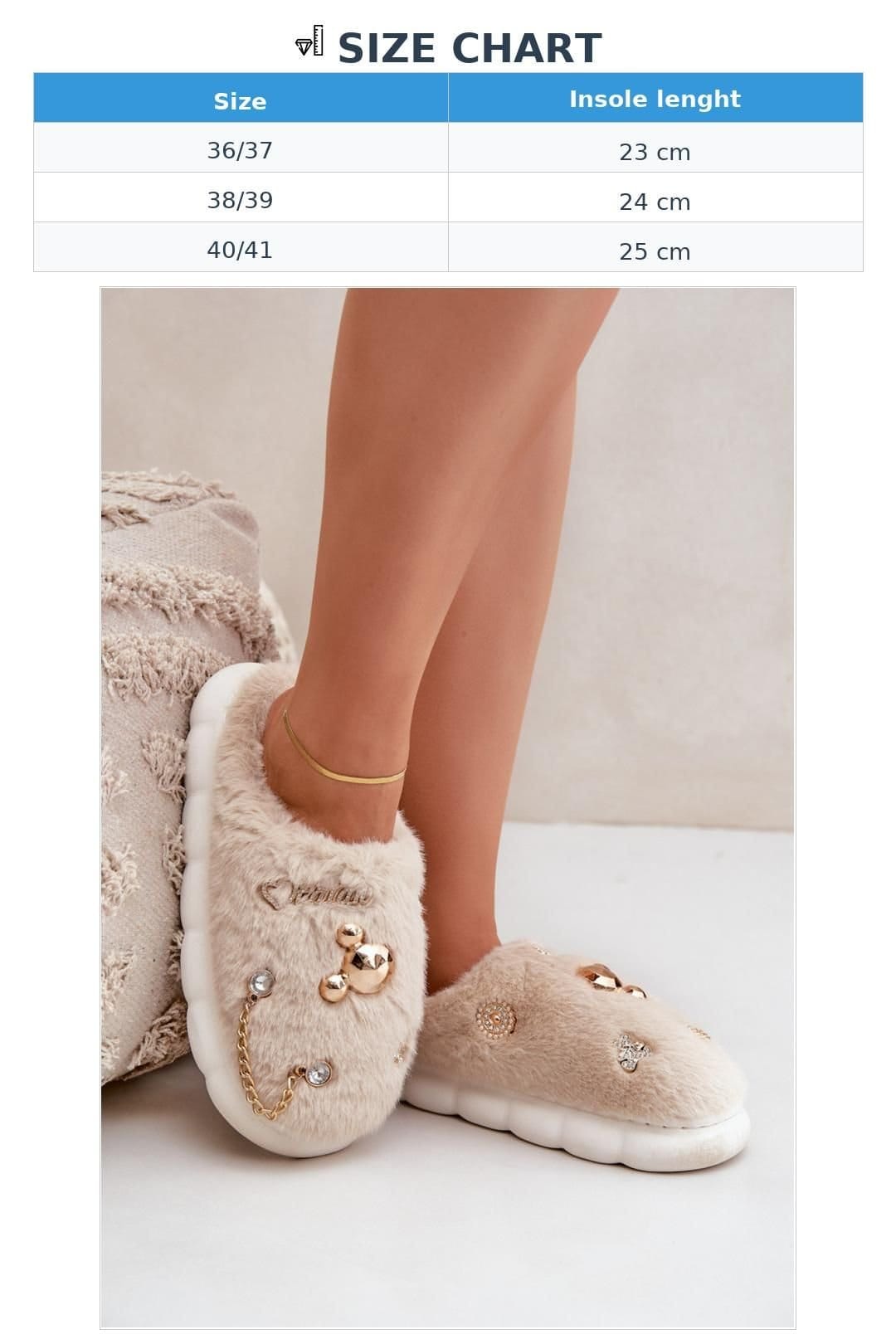 Love Lace Love Lace Women's Stylish Fur Slippers with Fashion Decorations for Cozy Home in Beige - 4