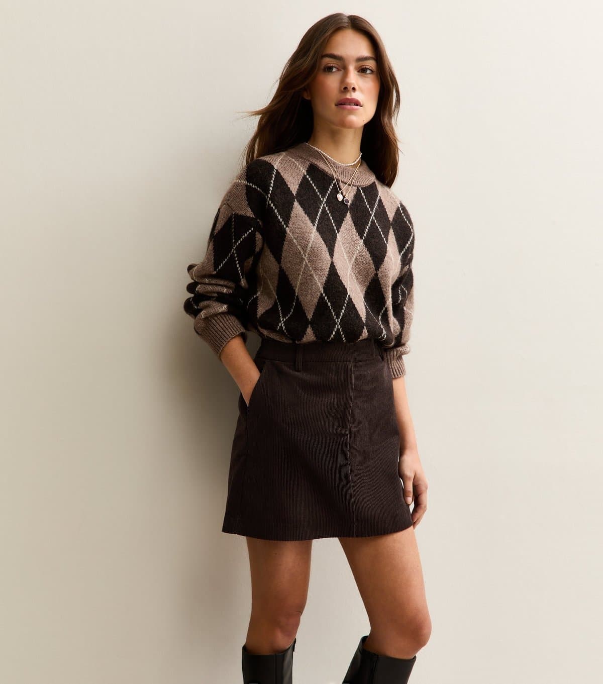 New Look Women's Petite Dark Brown Corduroy Mini Skirt New Look
