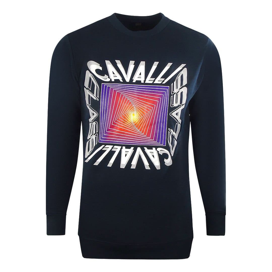 Cavalli Class Cavalli Class Men's Asymmetric Box Design Navy Blue Sweatshirt