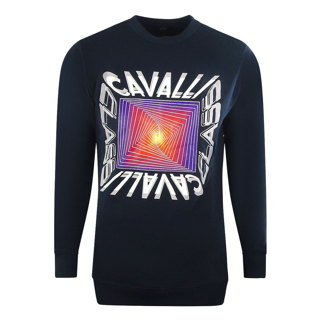 Cavalli Class Cavalli Class Men's Asymmetric Box Design Navy Blue Sweatshirt - 3
