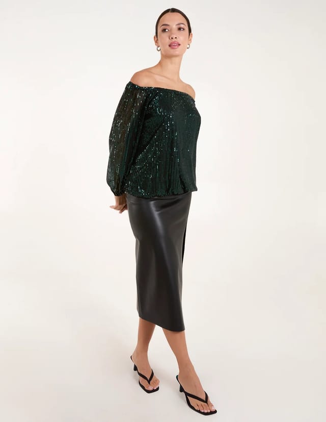 Blue Vanilla Bardot Elastic Neck Puffball Sequin Top - 2